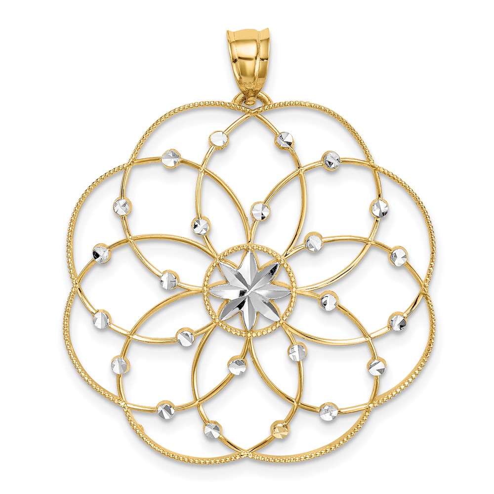 14K Gelb & Rhodium und Diamantiert Spirale Kreis Anhänger