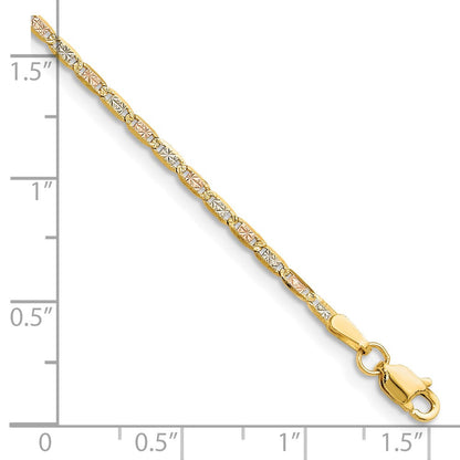 14K Tricolor 2.0mm Gold Pavé Valentino Gliederarmband