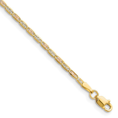 14K Tricolor 2.0mm Gold Pavé Valentino Gliederarmband