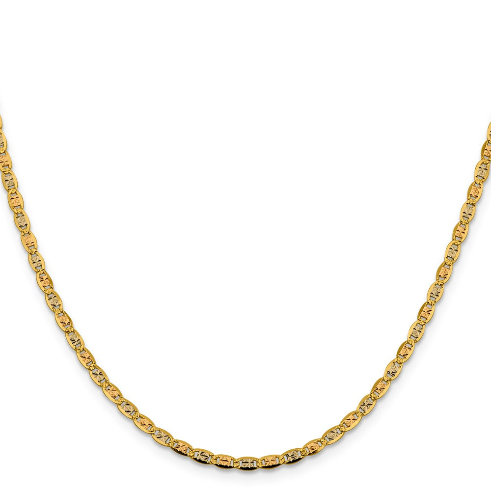 14K Tricolor 2.75mm Pavé Valentino mit Karabinerverschluss Halskette