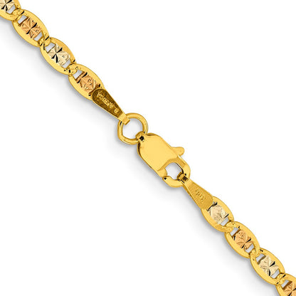 14K Tricolor 2.75mm Pavé Valentino mit Karabinerverschluss Halskette