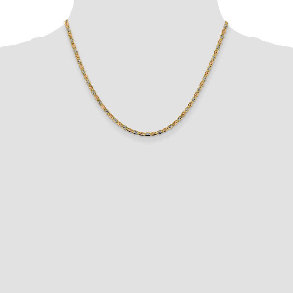 14K Tricolor 2.75mm Pavé Valentino mit Karabinerverschluss Halskette