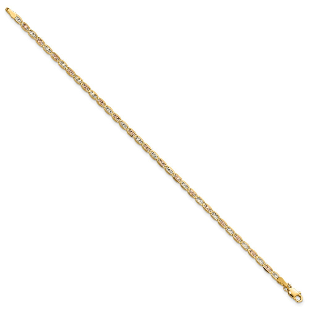14K Tricolor 2.75mm Pavé Valentino mit Karabinerverschluss Gliederarmband
