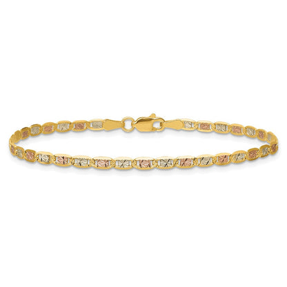 14K Tricolor 2.75mm Pavé Valentino mit Karabinerverschluss Gliederarmband