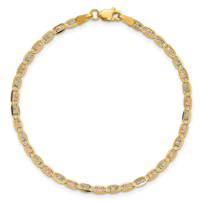 14K Tricolor 2.75mm Pavé Valentino mit Karabinerverschluss Gliederarmband