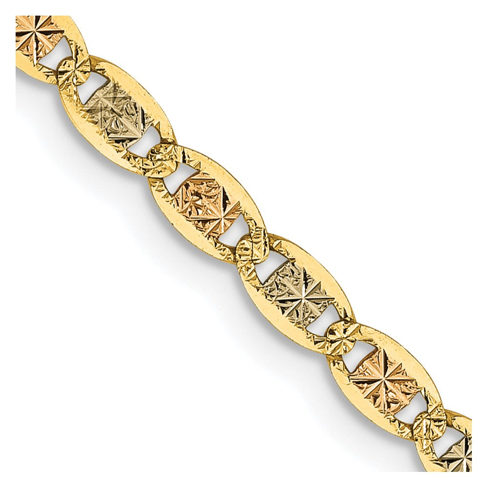 14K Tricolor 2.75mm Pavé Valentino mit Karabinerverschluss Halskette