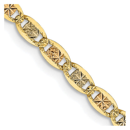 14K Tricolor 2.75mm Pavé Valentino mit Karabinerverschluss Halskette