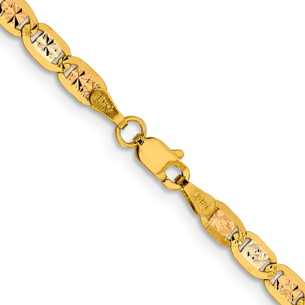 14K Tricolor 3.8mm Pavé Valentino mit Karabinerverschluss Halskette