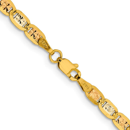 14K Tricolor 3.8mm Pavé Valentino mit Karabinerverschluss Halskette