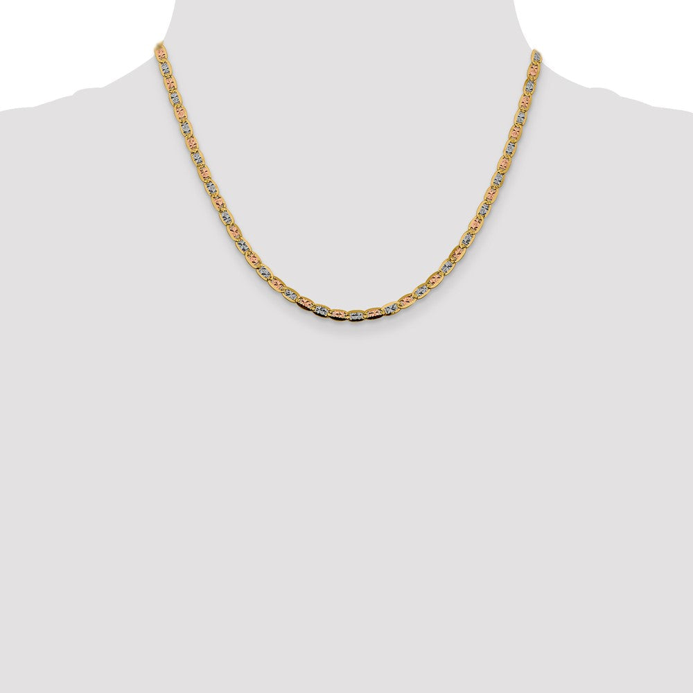 14K Tricolor 3.8mm Pavé Valentino mit Karabinerverschluss Halskette