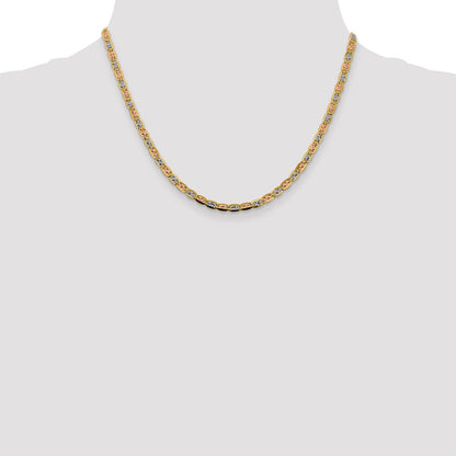 14K Tricolor 3.8mm Pavé Valentino mit Karabinerverschluss Halskette