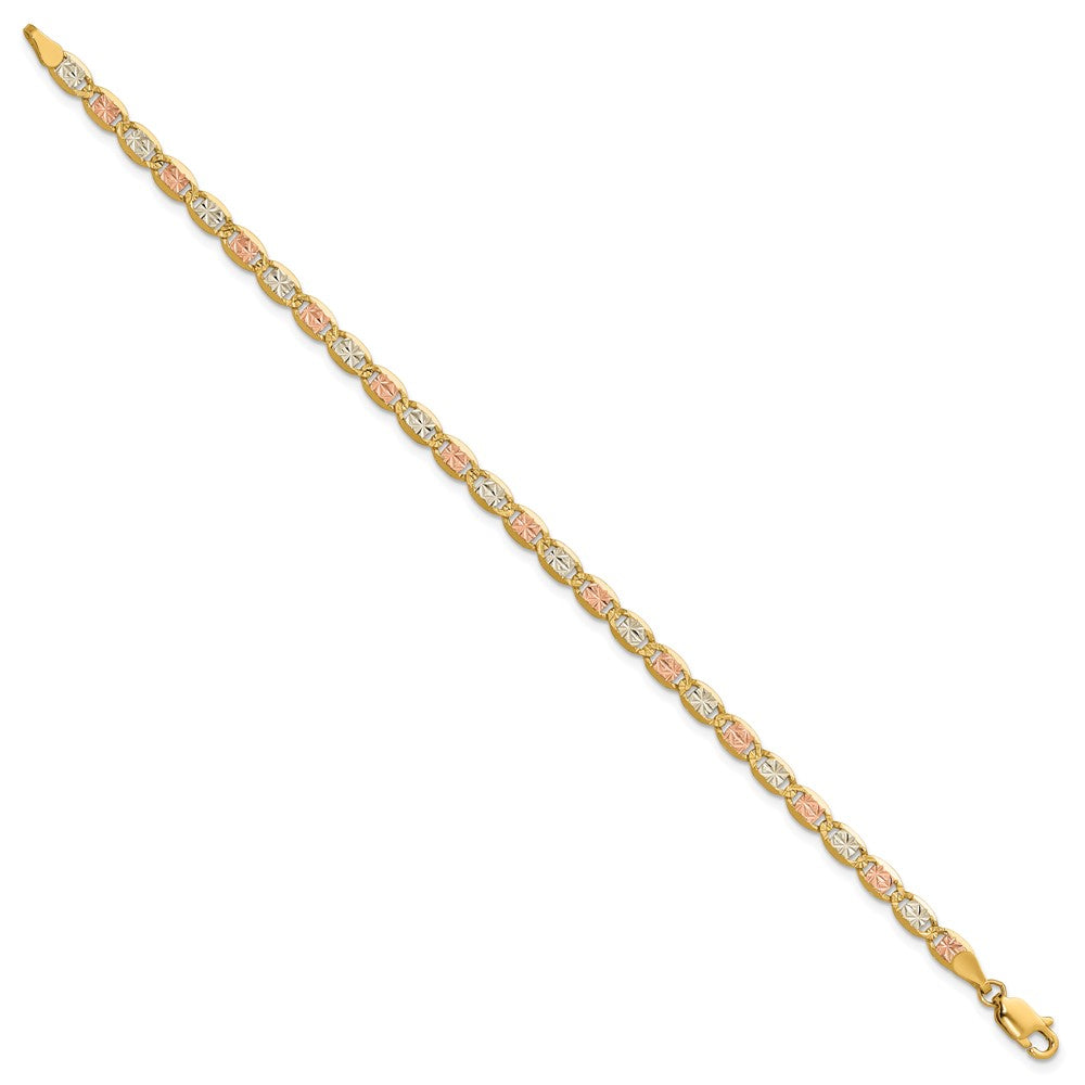 14K 3.8mm Tricolor Gold Pavé Valentino Kette Fußkettchen