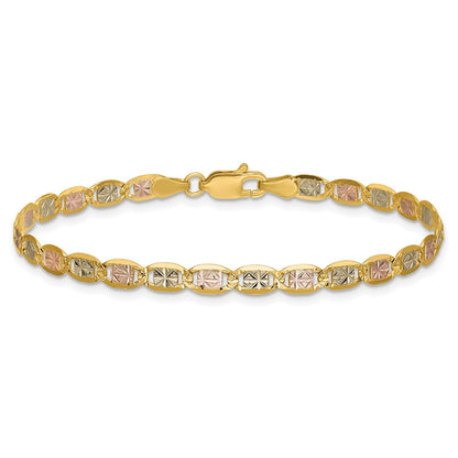 14K 3.8mm Tricolor Gold Pavé Valentino Kette Fußkettchen