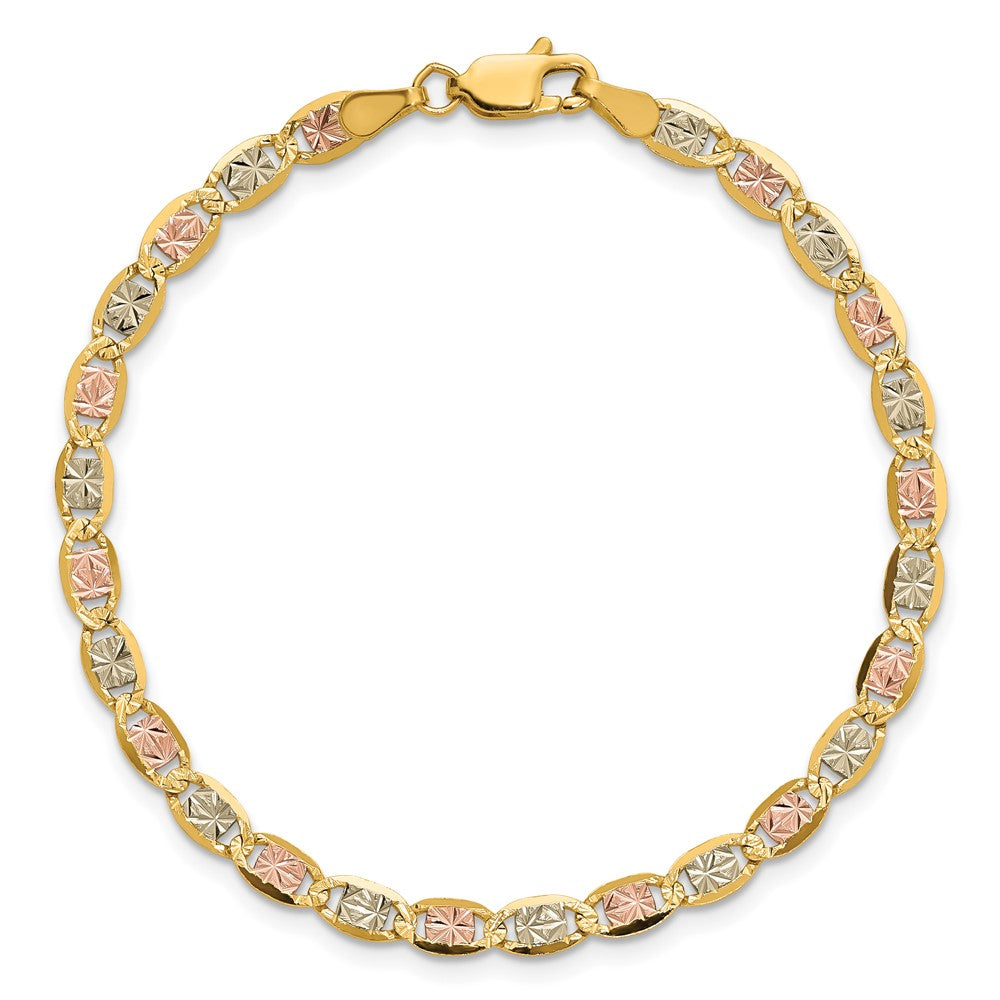 14K 3.8mm Tricolor Gold Pavé Valentino Kette Fußkettchen