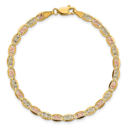 14K 3.8mm Tricolor Gold Pavé Valentino Kette Fußkettchen