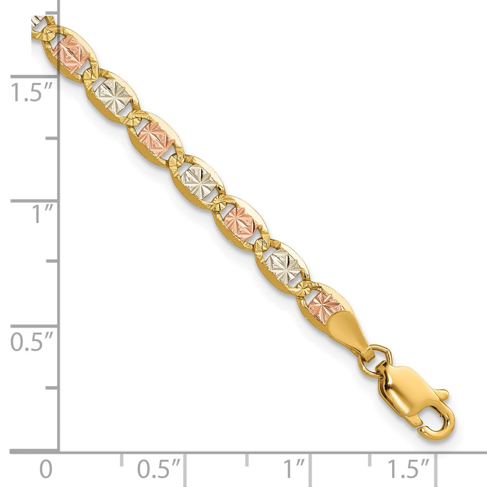 14K 3.8mm Tricolor Gold Pavé Valentino Kette Fußkettchen