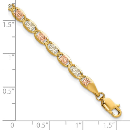 14K 3.8mm Tricolor Gold Pavé Valentino Kette Fußkettchen