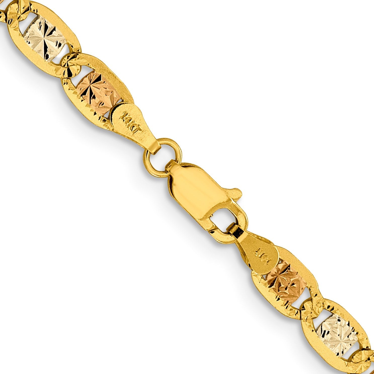 14K Tricolor 4.65mm Pavé Valentino mit Karabinerverschluss Halskette