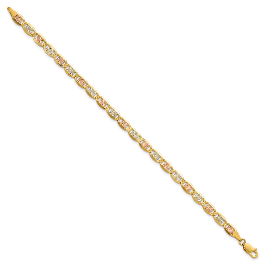 14K Tricolor 4.65mm Pavé Valentino mit Karabinerverschluss Gliederarmband