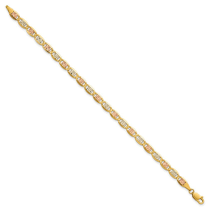 14K Tricolor 4.65mm Pavé Valentino mit Karabinerverschluss Gliederarmband