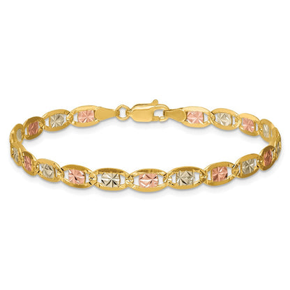 14K Tricolor 4.65mm Pavé Valentino mit Karabinerverschluss Gliederarmband