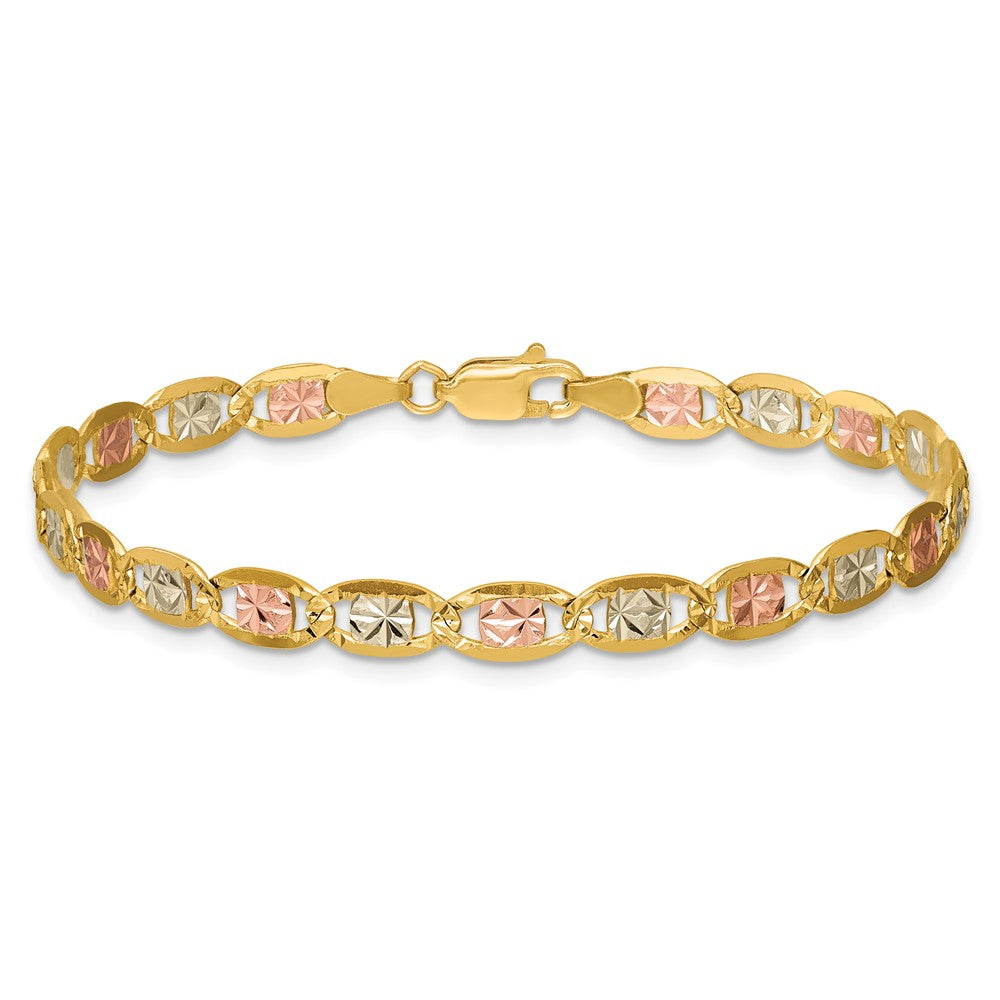 14K 4.65mm Tricolor Gold Pavé Valentino Kette Fußkettchen