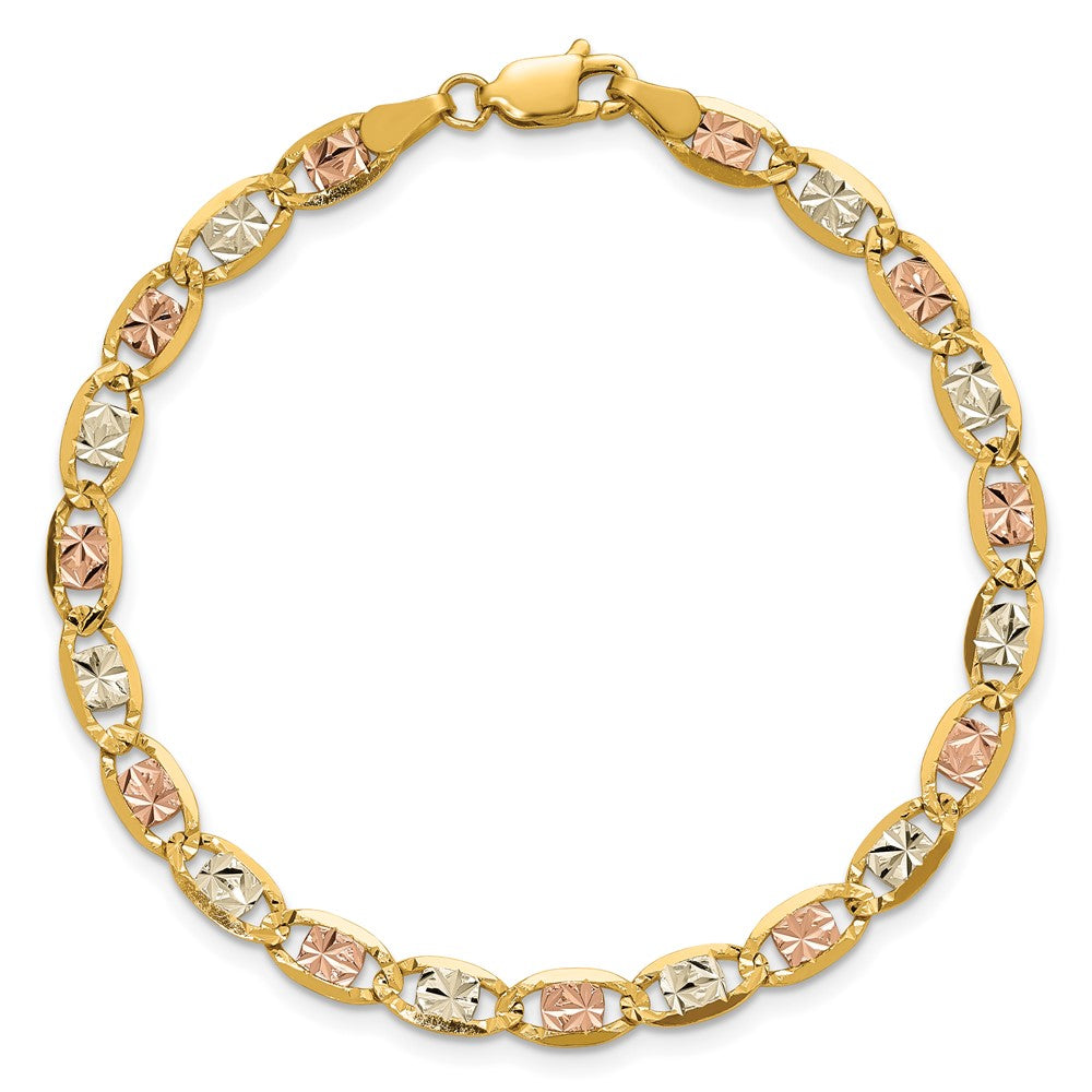 14K 4.65mm Tricolor Gold Pavé Valentino Kette Fußkettchen