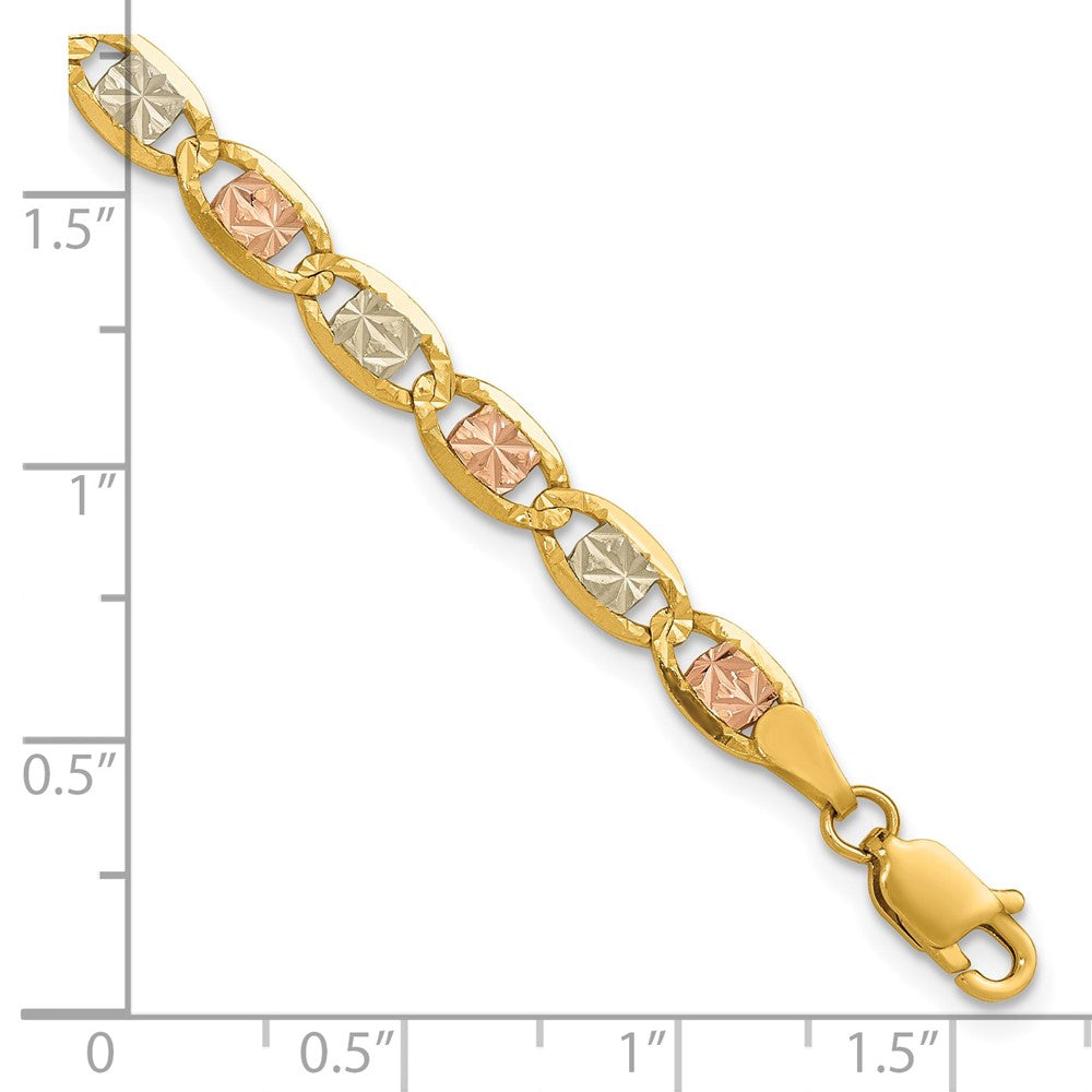 14K 4.65mm Tricolor Gold Pavé Valentino Kette Fußkettchen