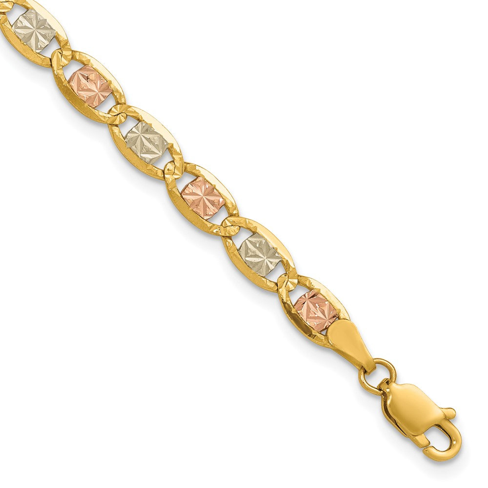 14K 4.65mm Tricolor Gold Pavé Valentino Kette Fußkettchen