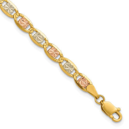14K 4.65mm Tricolor Gold Pavé Valentino Kette Fußkettchen