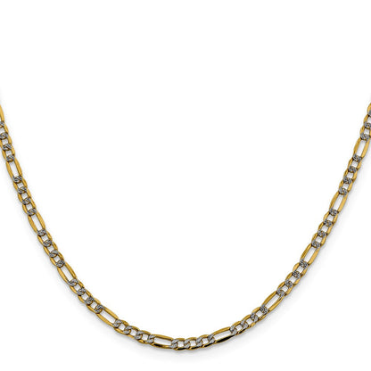 14K Gelb & Rhodium 3.2mm Halbmassiv mit Pavé Figaro Karabinerverschluss Halskette