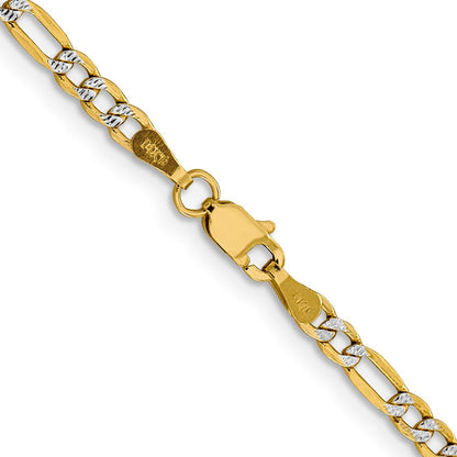 14K Gelb & Rhodium 3.2mm Halbmassiv mit Pavé Figaro Karabinerverschluss Halskette