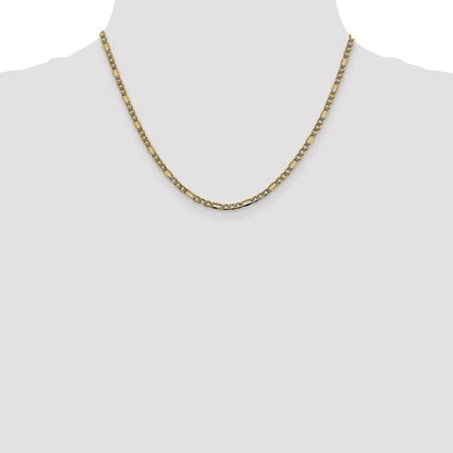 14K Gelb & Rhodium 3.2mm Halbmassiv mit Pavé Figaro Karabinerverschluss Halskette