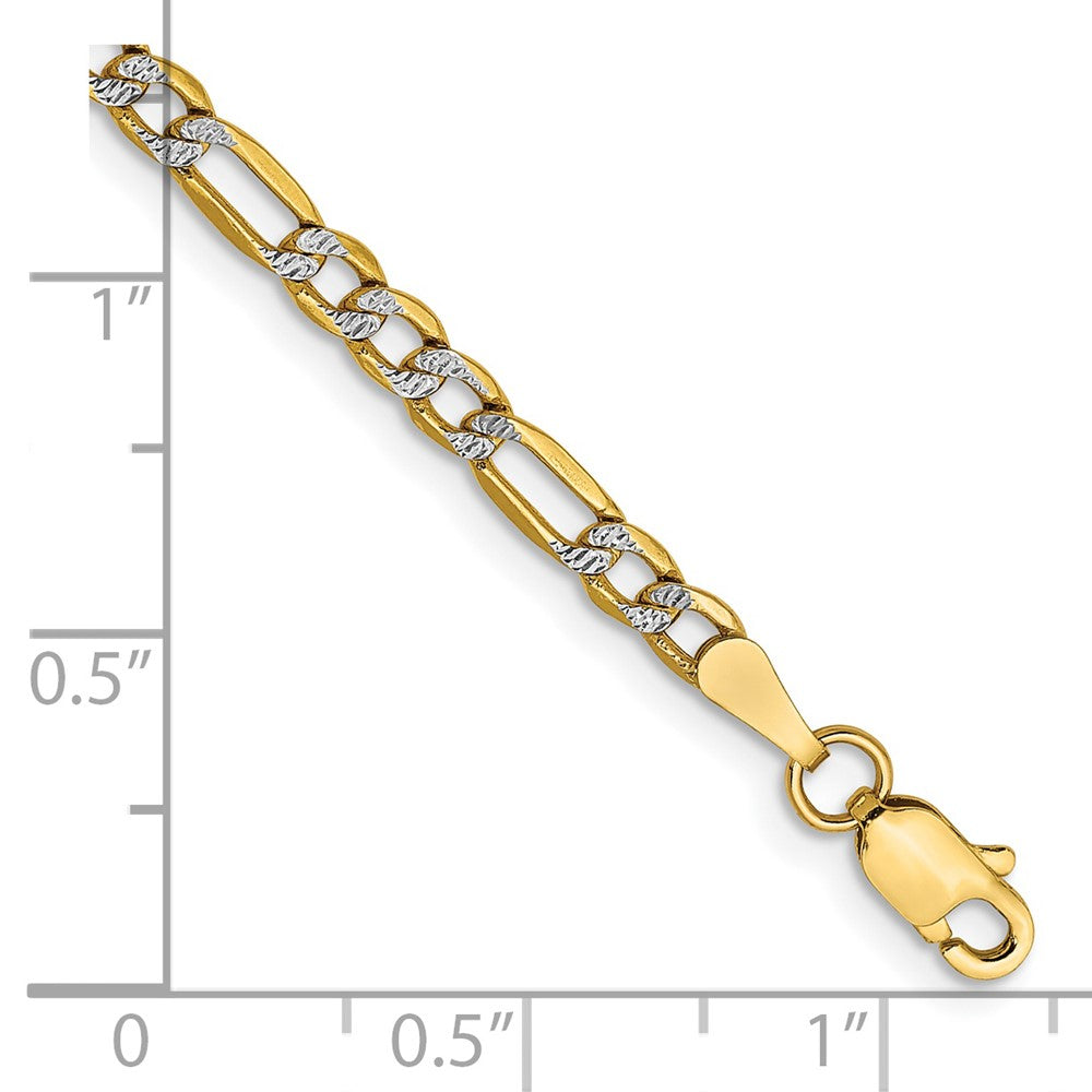 14K Gelb & Rhodium 3.2mm Halbmassiv mit Pavé Figaro Karabinerverschluss Gliederarmband