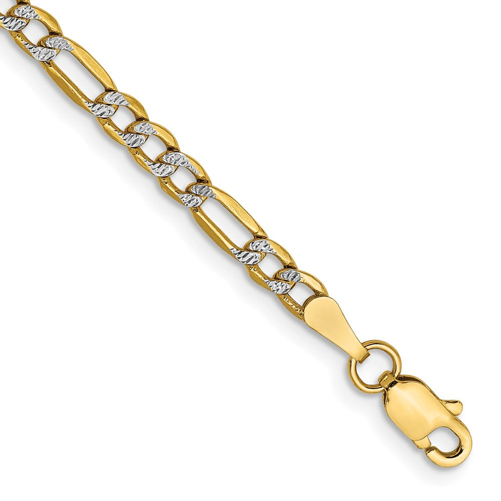 14K 3.2mm Halbmassiv Withrhodium Pavé Figaro Kette Fußkettchen