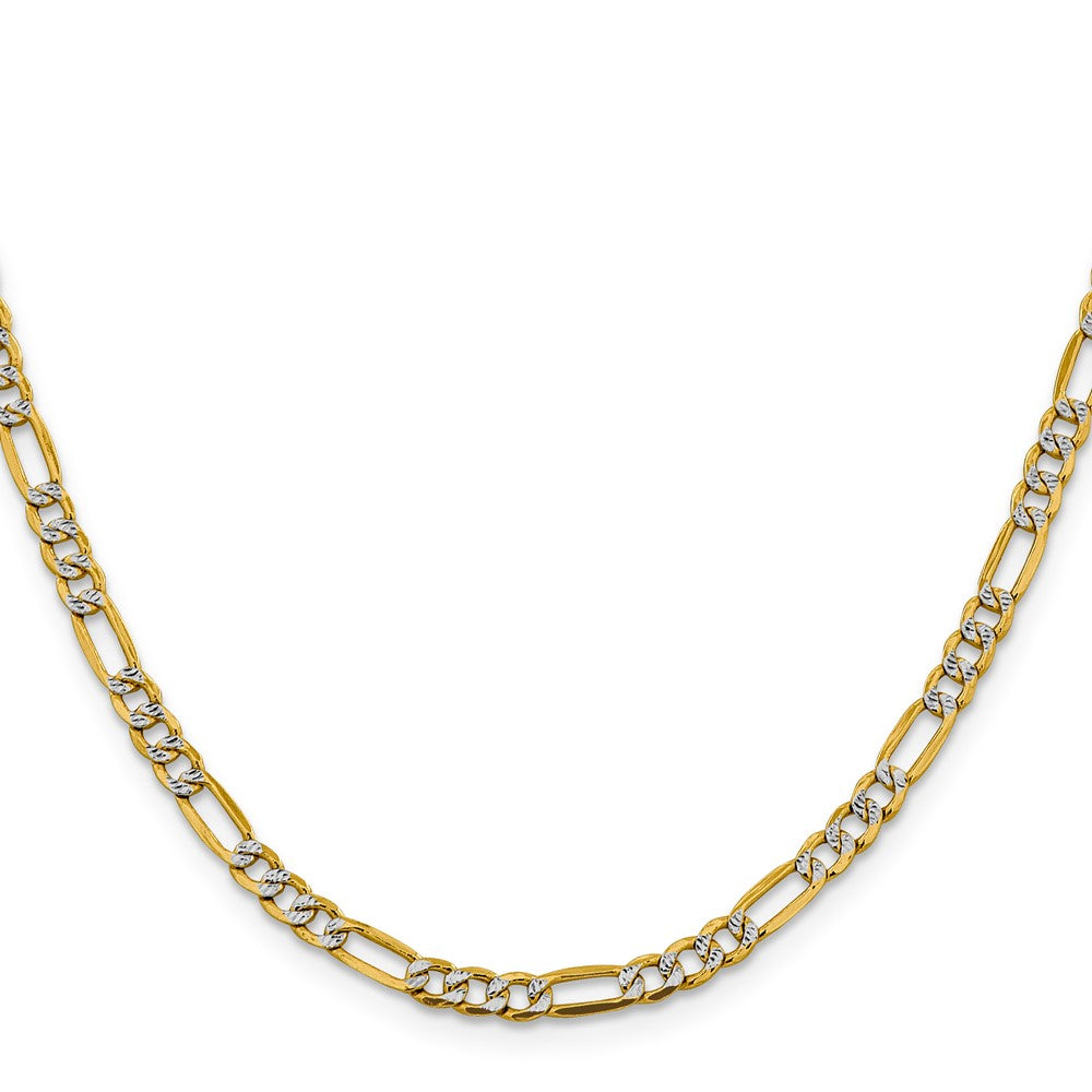 14K Gelb & Rhodium 3.9mm Halbmassiv mit Pavé Figaro Karabinerverschluss Halskette