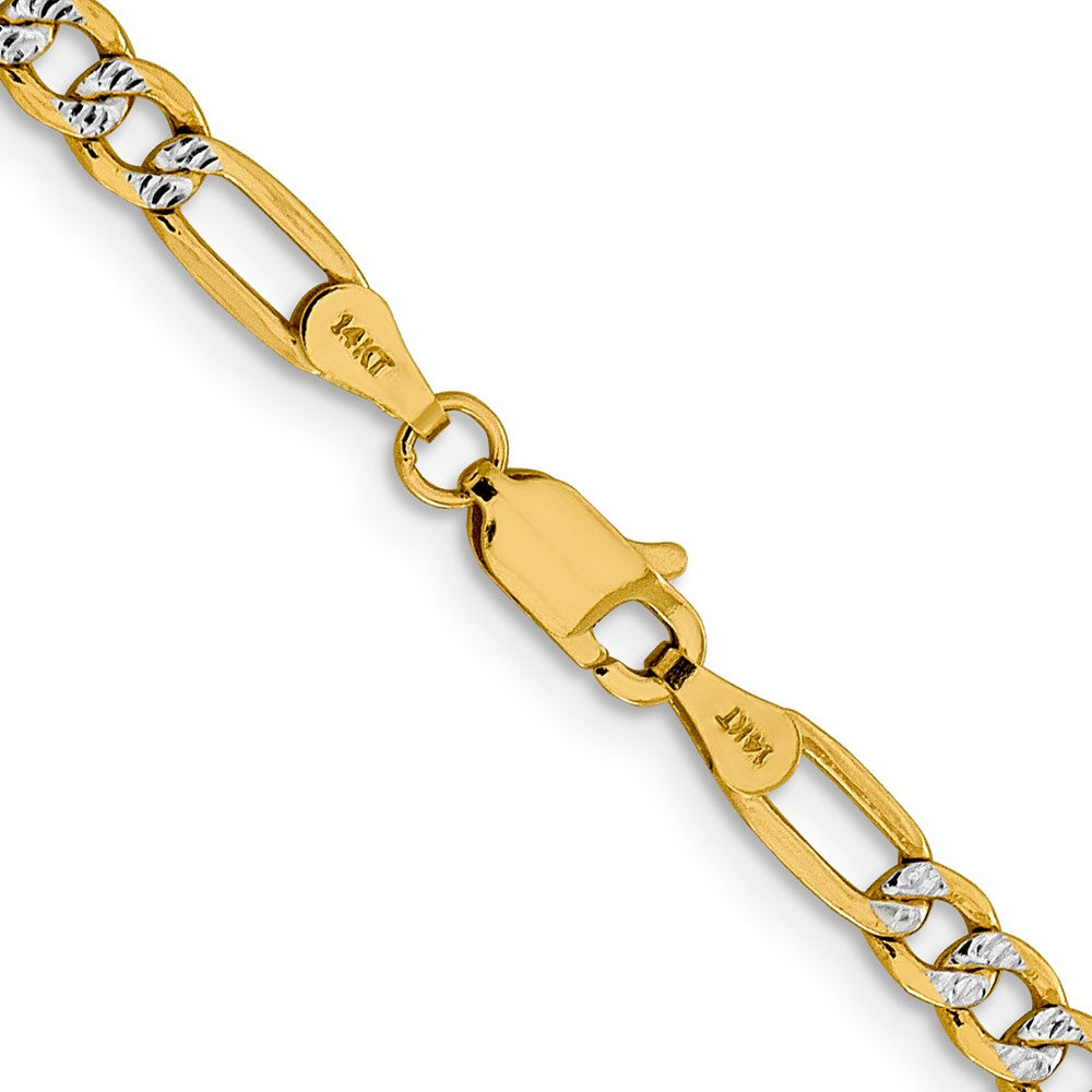 14K Gelb & Rhodium 3.9mm Halbmassiv mit Pavé Figaro Karabinerverschluss Halskette