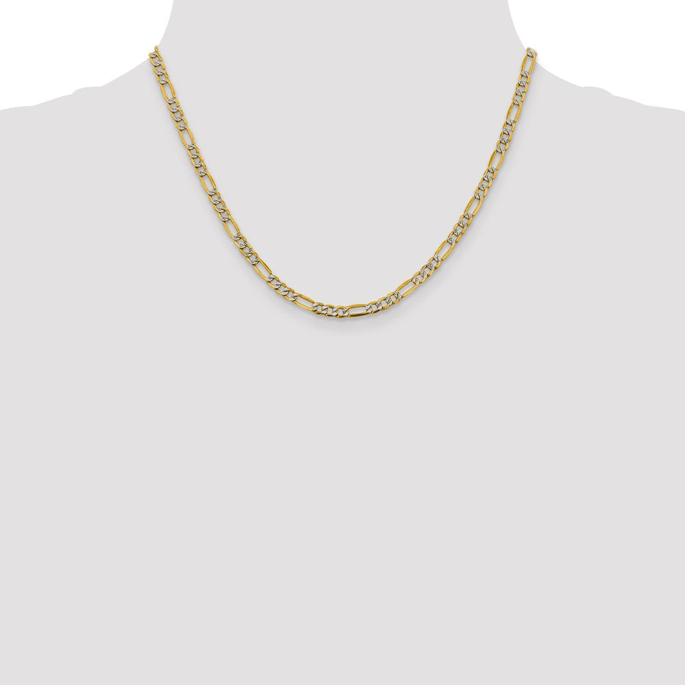 14K Gelb & Rhodium 3.9mm Halbmassiv mit Pavé Figaro Karabinerverschluss Halskette
