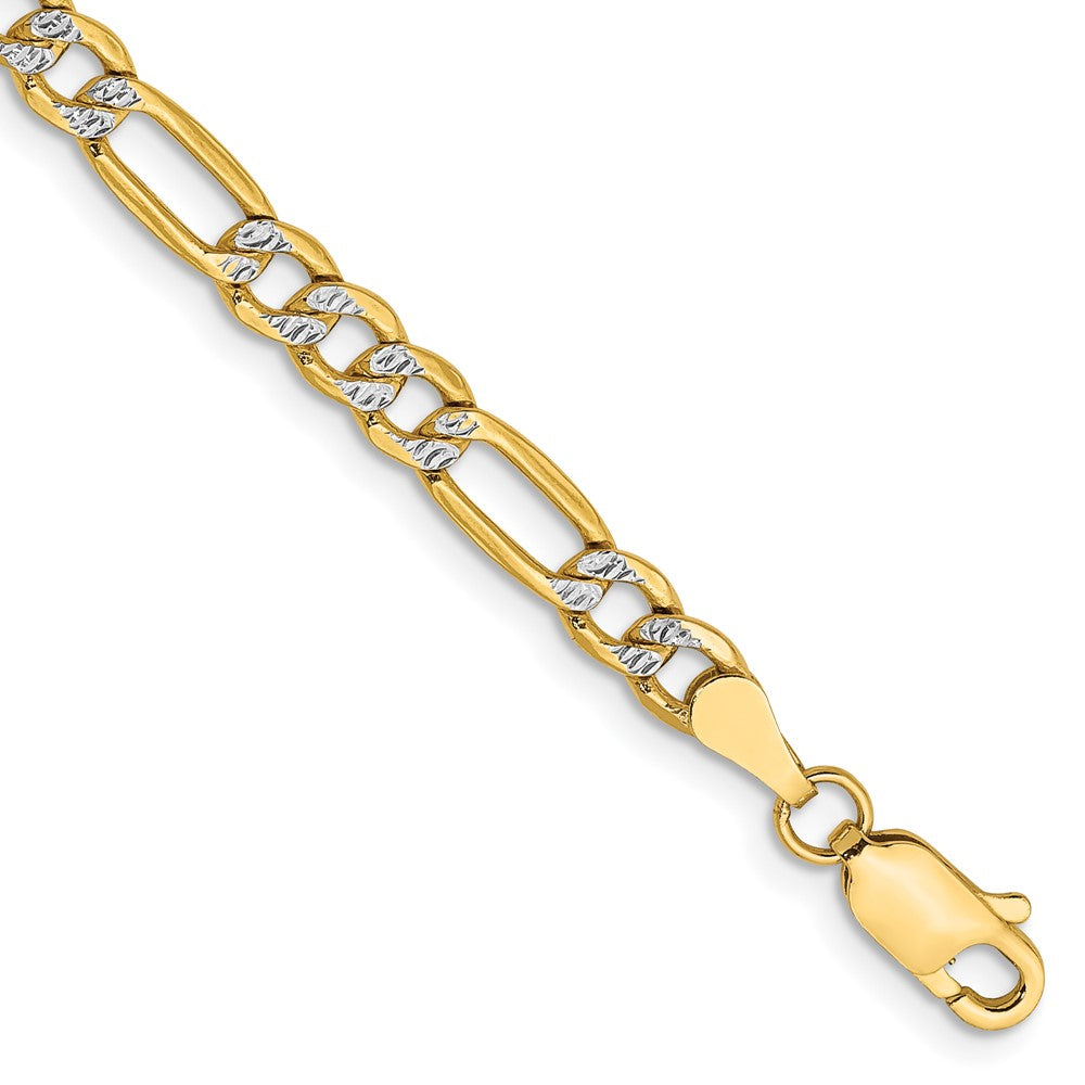 14K 3.9mm Halbmassiv mit Rhodium Pavé Figaro Kette Fußkettchen