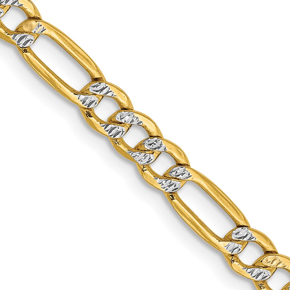 14K Gelb & Rhodium 3.9mm Halbmassiv mit Pavé Figaro Karabinerverschluss Halskette