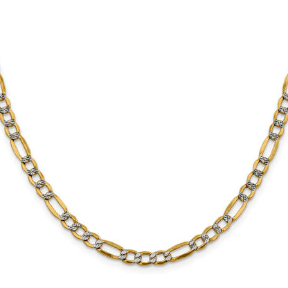14K Gelb & Rhodium 5.25mm Halbmassiv mit Pavé Figaro Karabinerverschluss Halskette