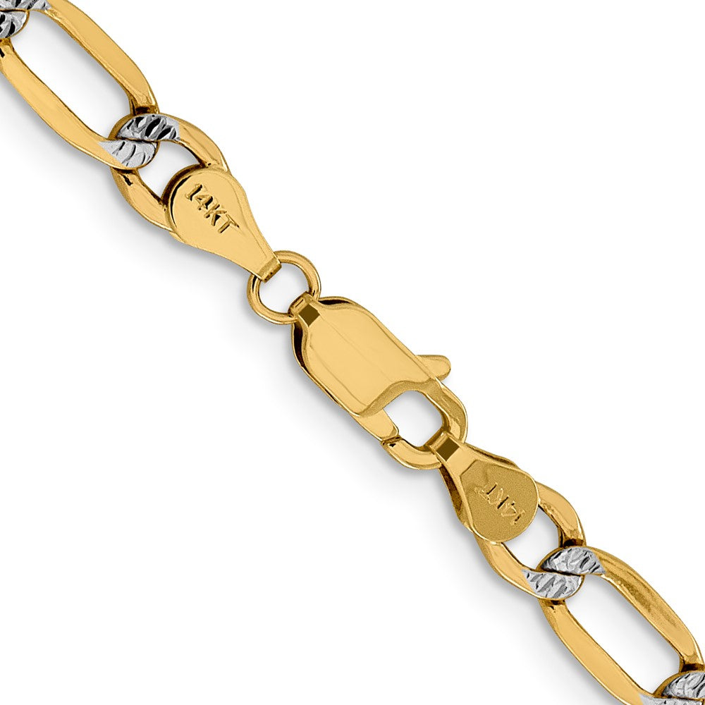 14K Gelb & Rhodium 5.25mm Halbmassiv mit Pavé Figaro Karabinerverschluss Halskette