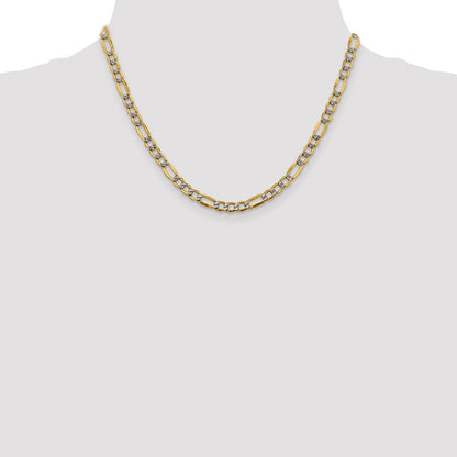 14K Gelb & Rhodium 5.25mm Halbmassiv mit Pavé Figaro Karabinerverschluss Halskette