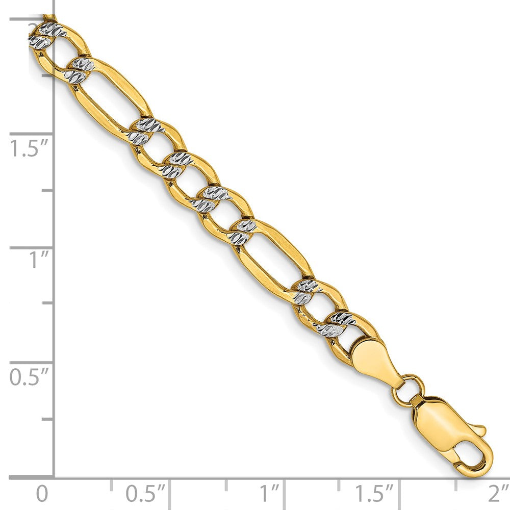14K Gelb & Rhodium 5.25mm Halbmassiv mit Pavé Figaro Karabinerverschluss Gliederarmband