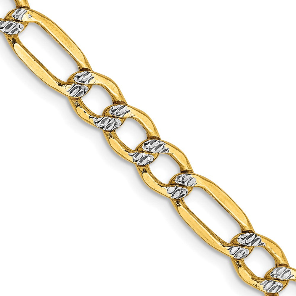 14K Gelb & Rhodium 5.25mm Halbmassiv mit Pavé Figaro Karabinerverschluss Halskette
