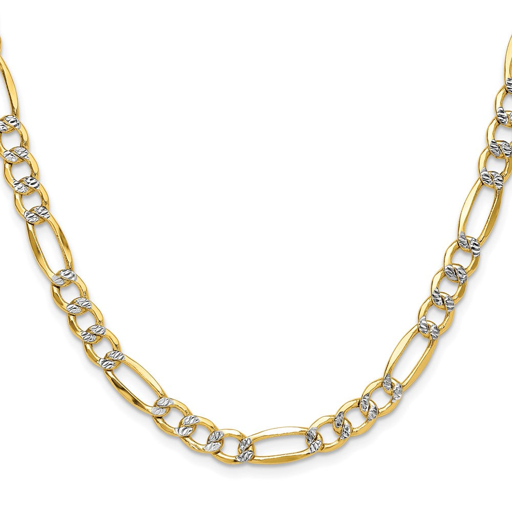 14K Gelb & Rhodium 6.5mm Halbmassiv mit Pavé Figaro Halskette
