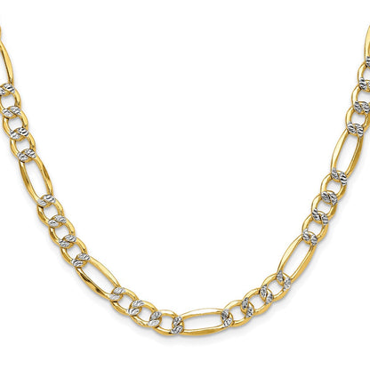 14K Gelb & Rhodium 6.5mm Halbmassiv mit Pavé Figaro Halskette