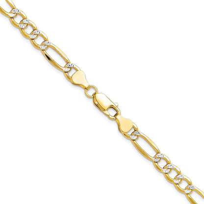 14K Gelb & Rhodium 6.5mm Halbmassiv mit Pavé Figaro Halskette