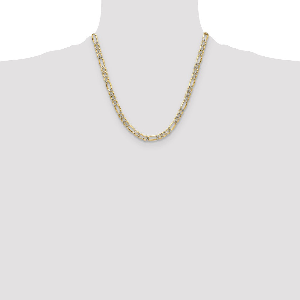 14K Gelb & Rhodium 6.5mm Halbmassiv mit Pavé Figaro Halskette