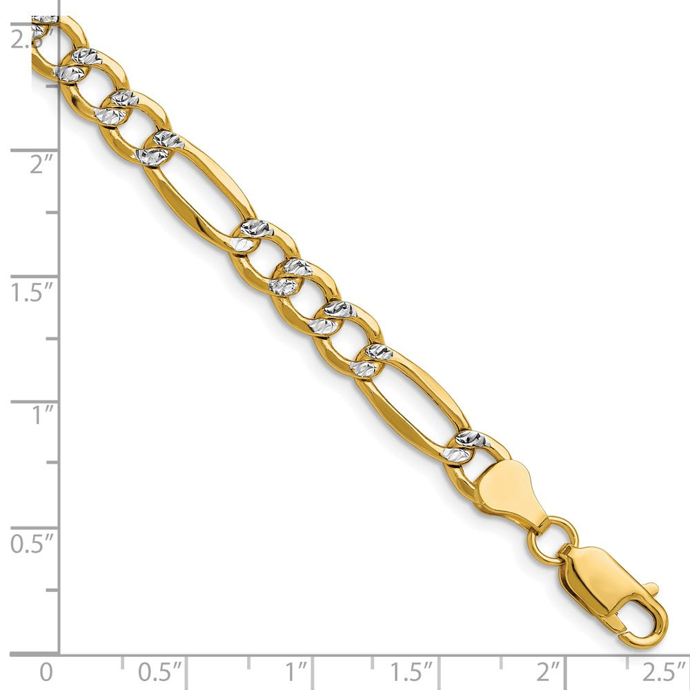 14K Gelb & Rhodium 6.5mm Halbmassiv mit Pavé Figaro Gliederarmband
